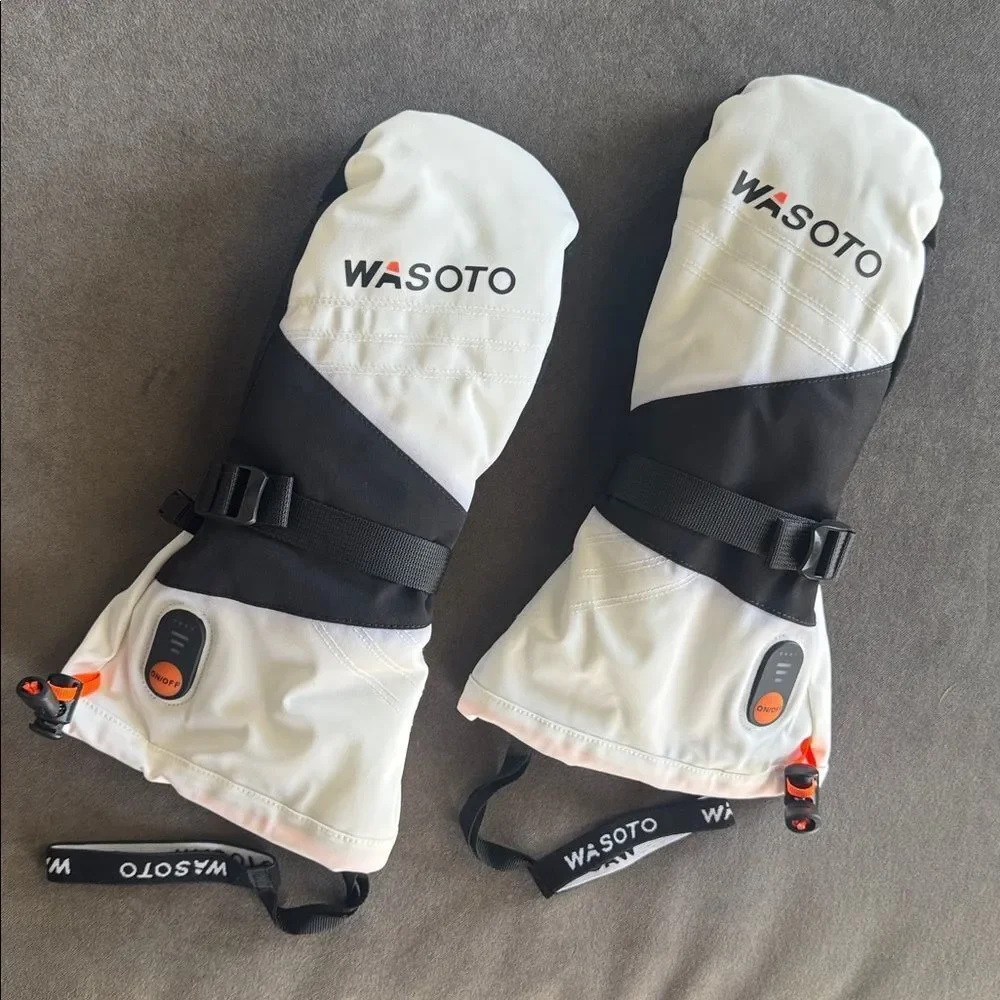 Wasoto Unisex Heated Mittens White & Black Touchscreen Thumb Size S